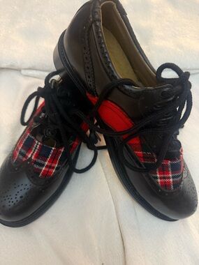 Scottish Ghillie Brogue Traditional Dress Shoes with Royal Stewart plaid Size 12